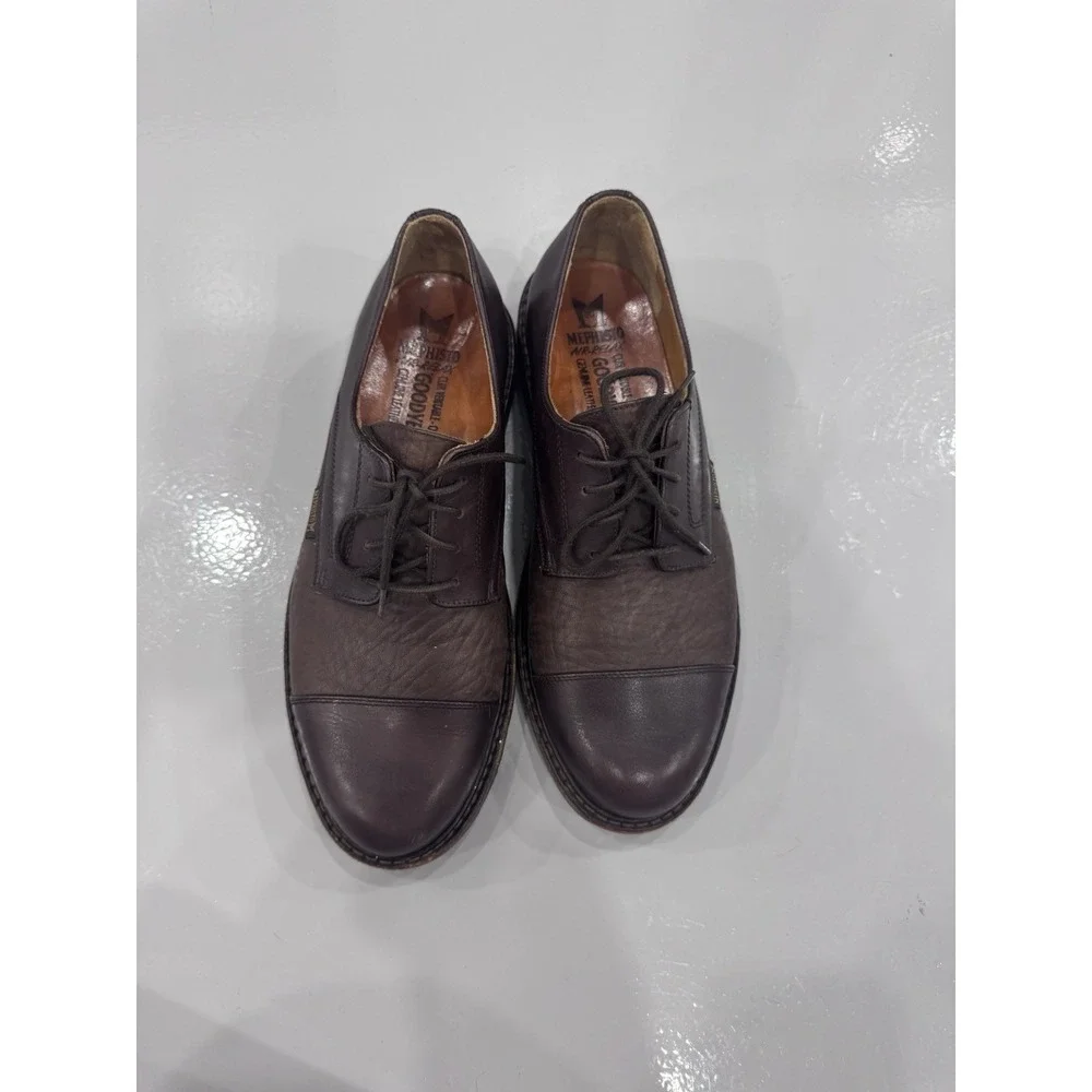 MEPHISTO Men's Brown Leather Cap Toe Lace-Up Derby Dress Shoes Round Toe